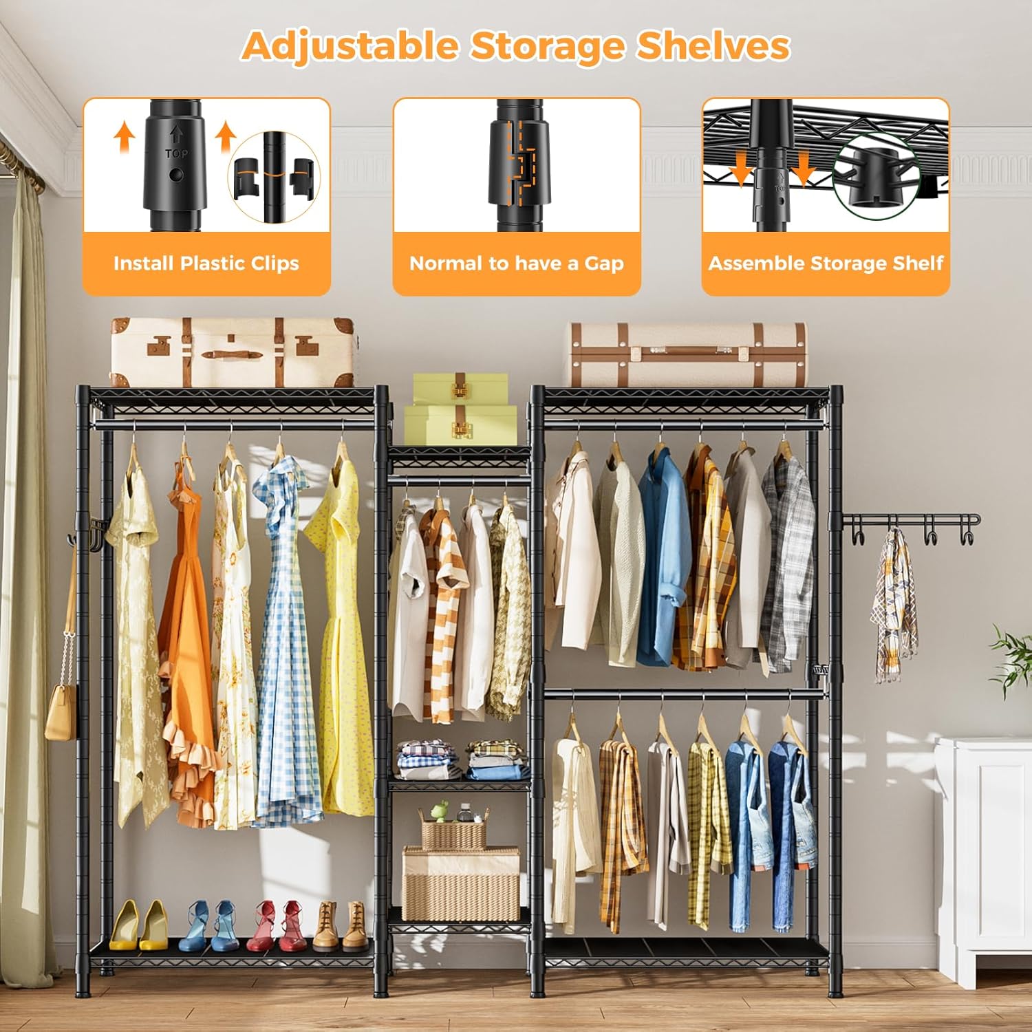 Heavy Duty Clothing Garment Rack Organizer with Hanging Rods & Storage Shelves for Clothes, Shoes & Wardrobe