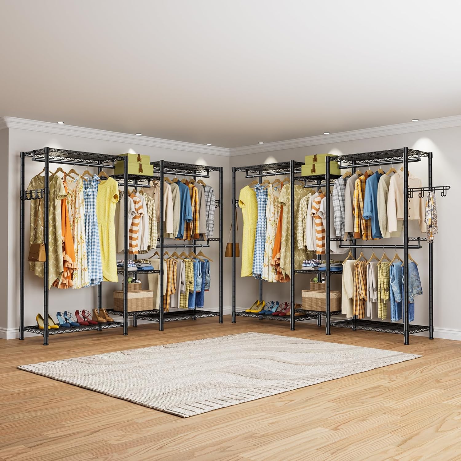 Heavy Duty Clothing Garment Rack Organizer with Hanging Rods & Storage Shelves for Clothes, Shoes & Wardrobe