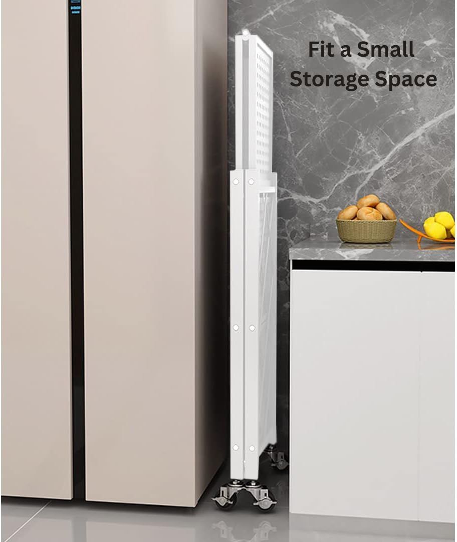 5-Tier Foldable Storage Shelf with Wheels for Kitchen, Garage, Pantry or Basement (White)