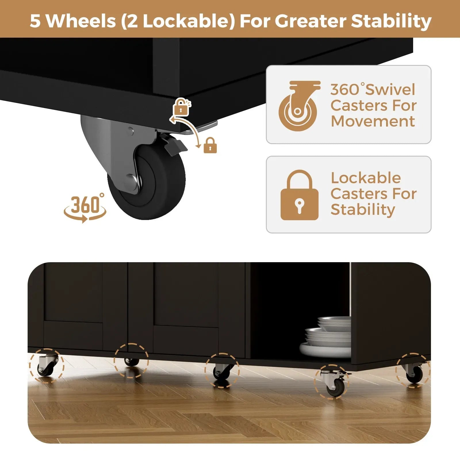 Kitchen Island Cart with Charging Station 83x38x82cm - Black