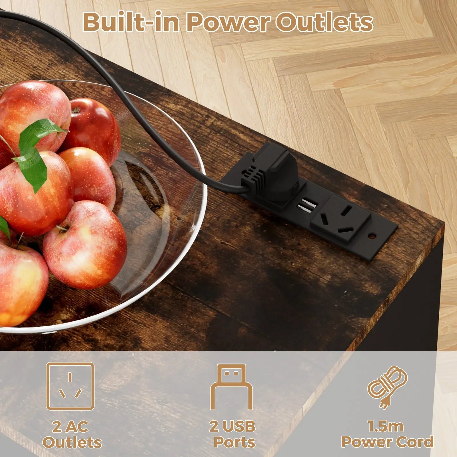 Kitchen Island Cart with Charging Station 83x38x82cm - Black