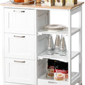 Kitchen Island on Wheels with Storage and Drawers - Natural Wood