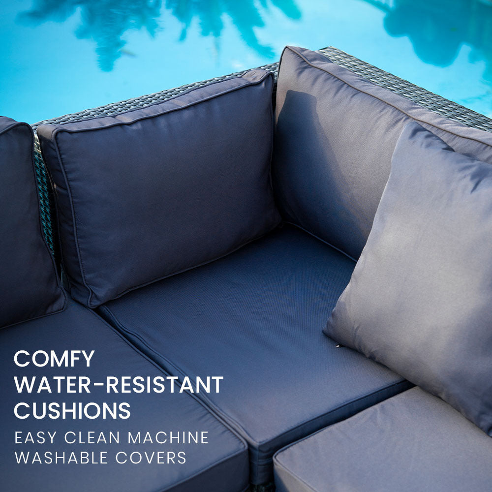 4 Seater Modular Outdoor Lounge Setting with Coffee Table, Ottoman, Grey