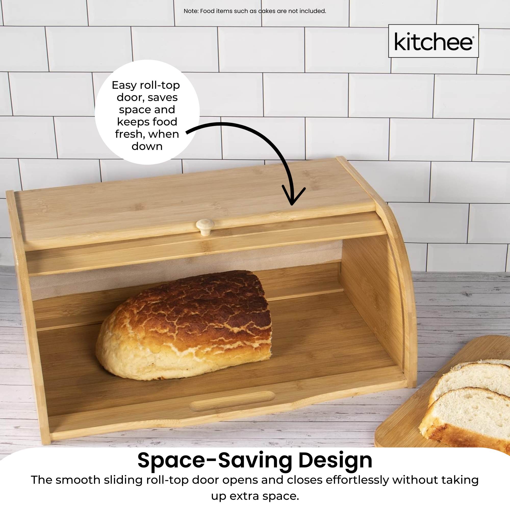 Kitchee 40cm Bamboo Bread Box - Storage Bin Keeper Kitchen Counter Container