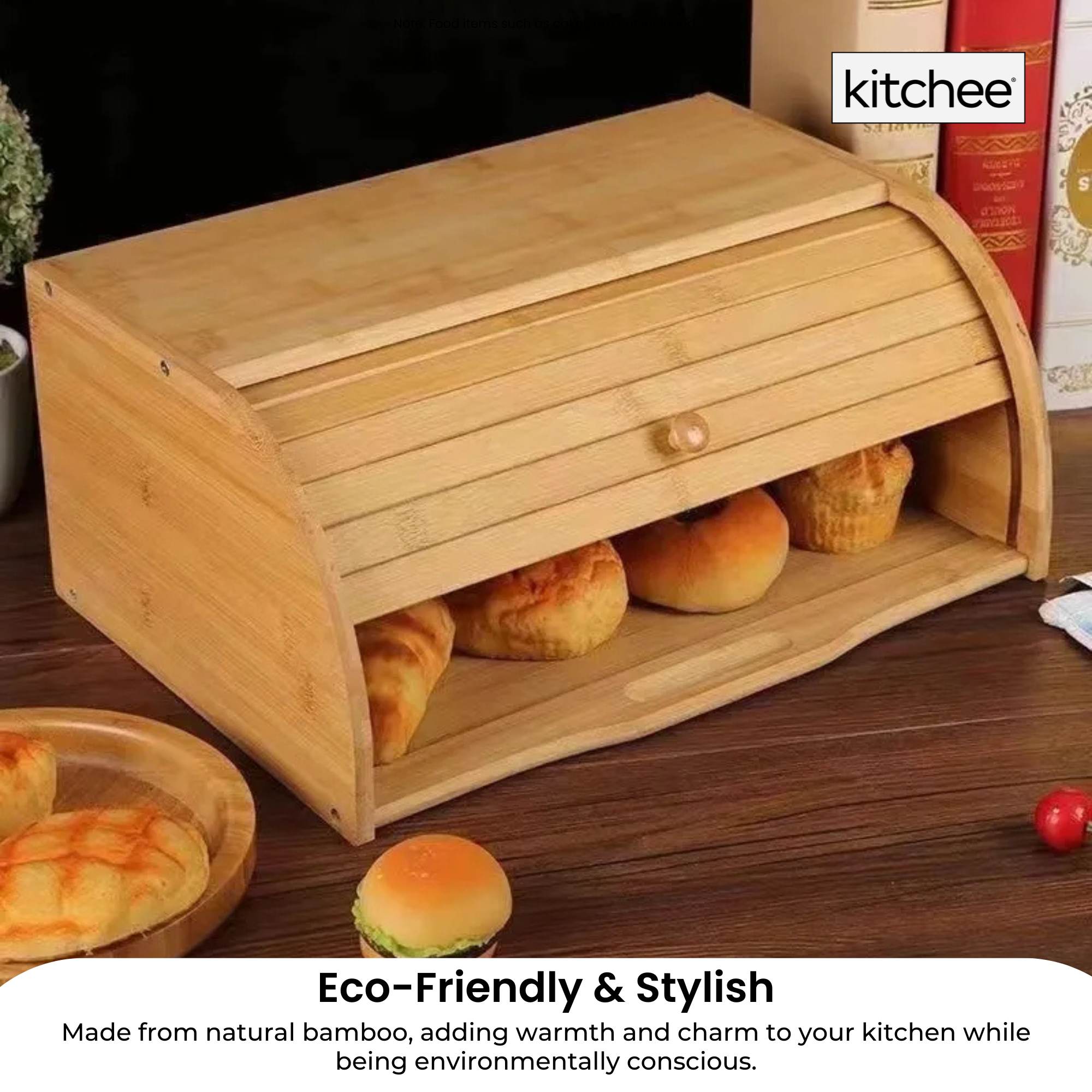 Kitchee 40cm Bamboo Bread Box - Storage Bin Keeper Kitchen Counter Container
