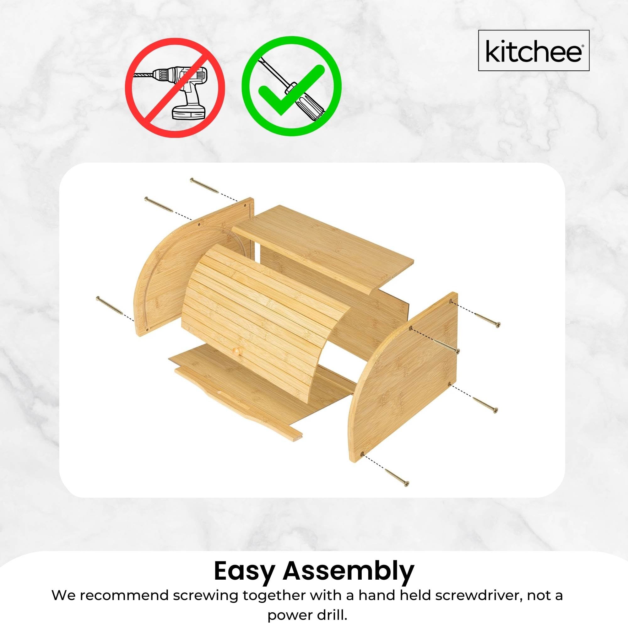 Kitchee 40cm Bamboo Bread Box - Storage Bin Keeper Kitchen Counter Container