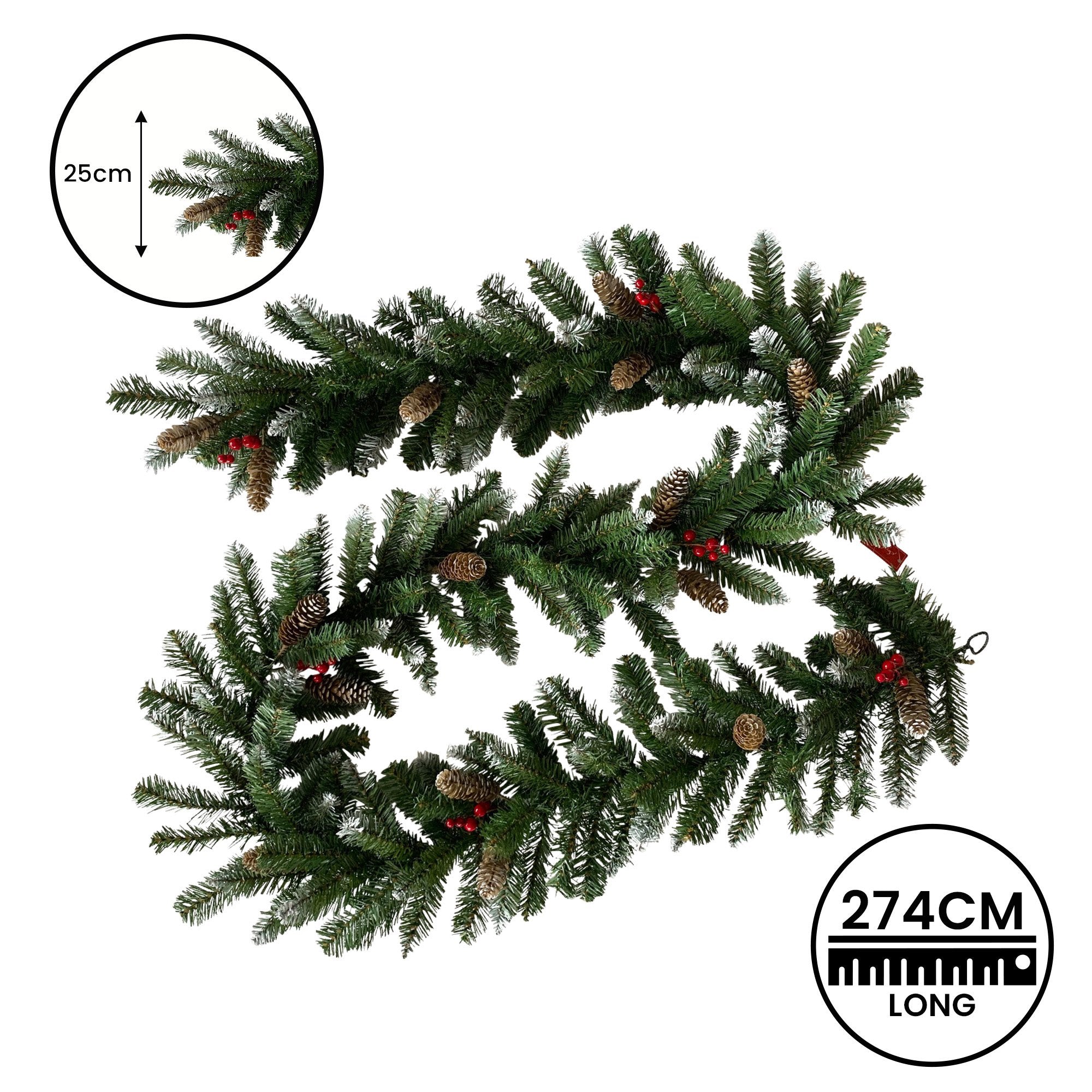 274cm Christmas Garland with Pine Cones & Berries