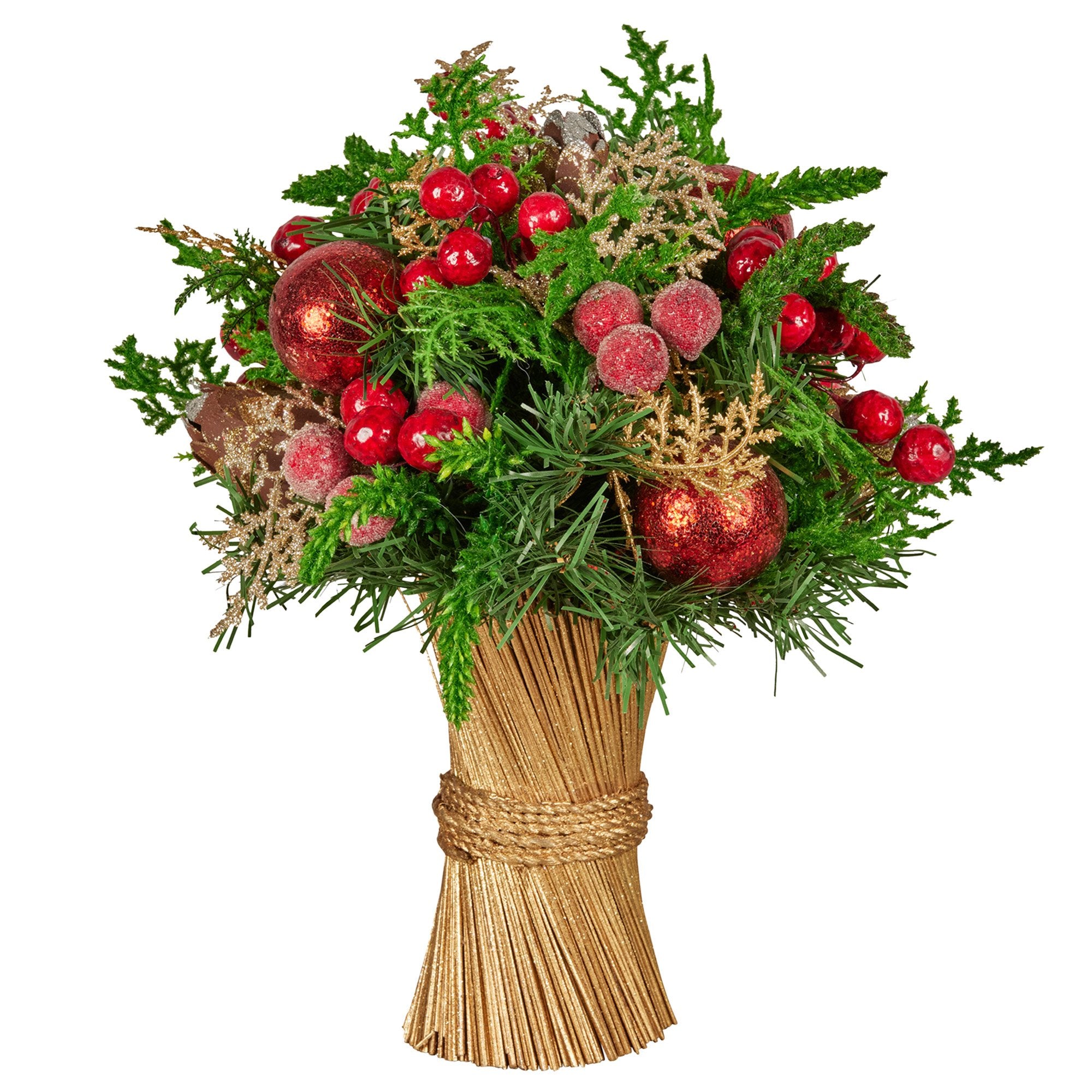 33cm Christmas Bouquet Pre-Decorated Holiday Floral Arrangement with Berries, Baubles & Pine Cones Festive Tabletop Centrepiece Decoration