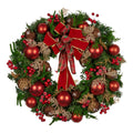 56cm Christmas Wreath Lush Green Holiday Door Wreath with Red Berries, Baubles & Pine Cones Pre-Decorated Festive Wall or Front Door Decoration
