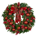 71cm Christmas Wreath Lush Green Holiday Door Wreath with Red Berries, Baubles & Pine Cones Pre-Decorated Festive Wall or Front Door Decoration
