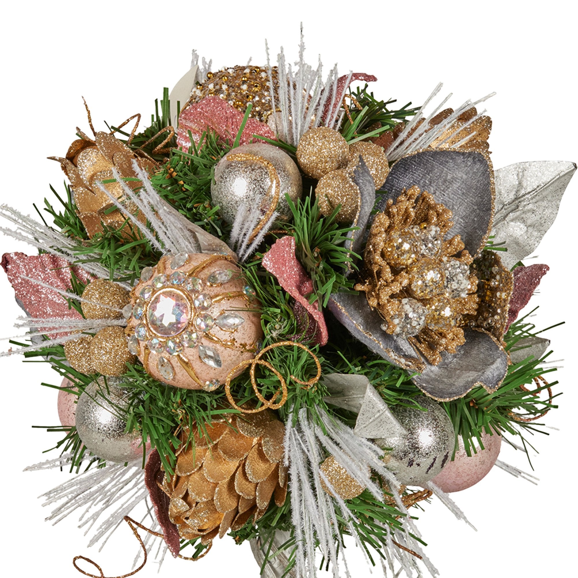 36cm Christmas Tabletop Topiary Tree Jewelled Baubles, Berries, Flowers and Pine Cones Festive Decoration