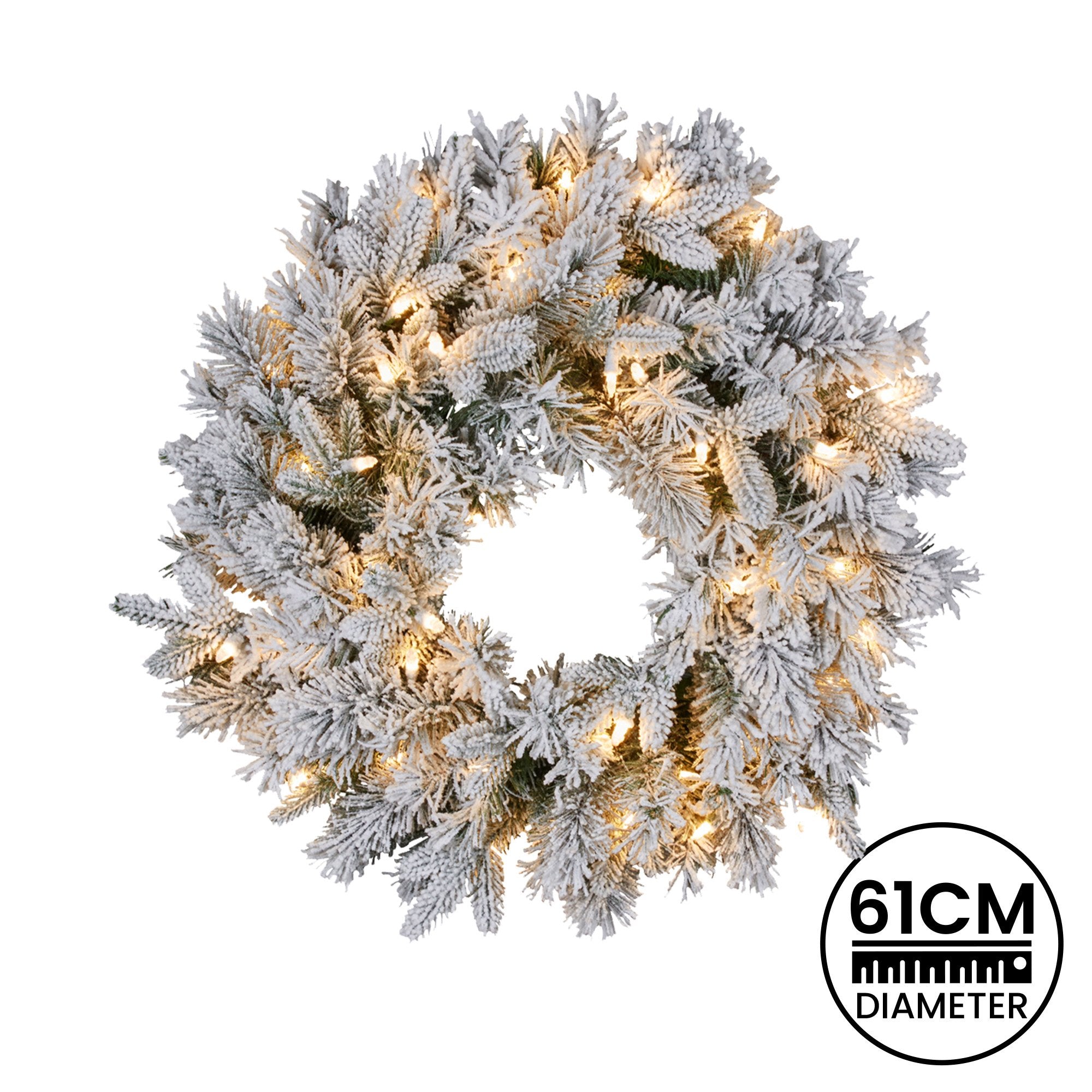 61cm Snowy Atica Pre-Lit Warm White LED Snowy Finish Christmas Wreath