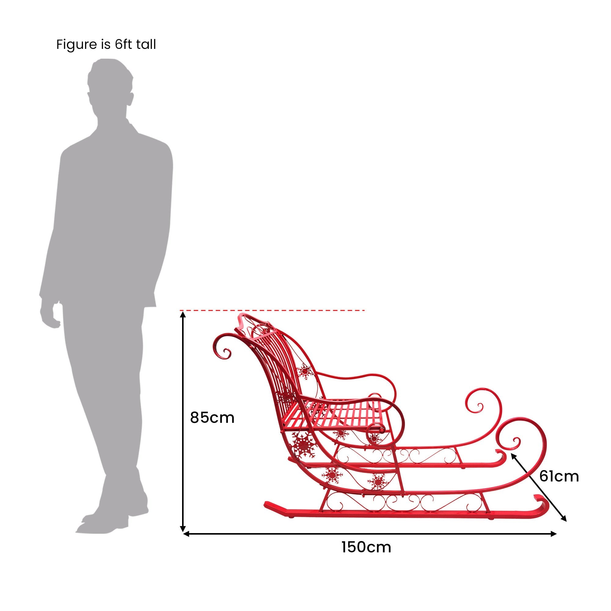 Christmas Sleigh With Red Finish - Metal 150cm