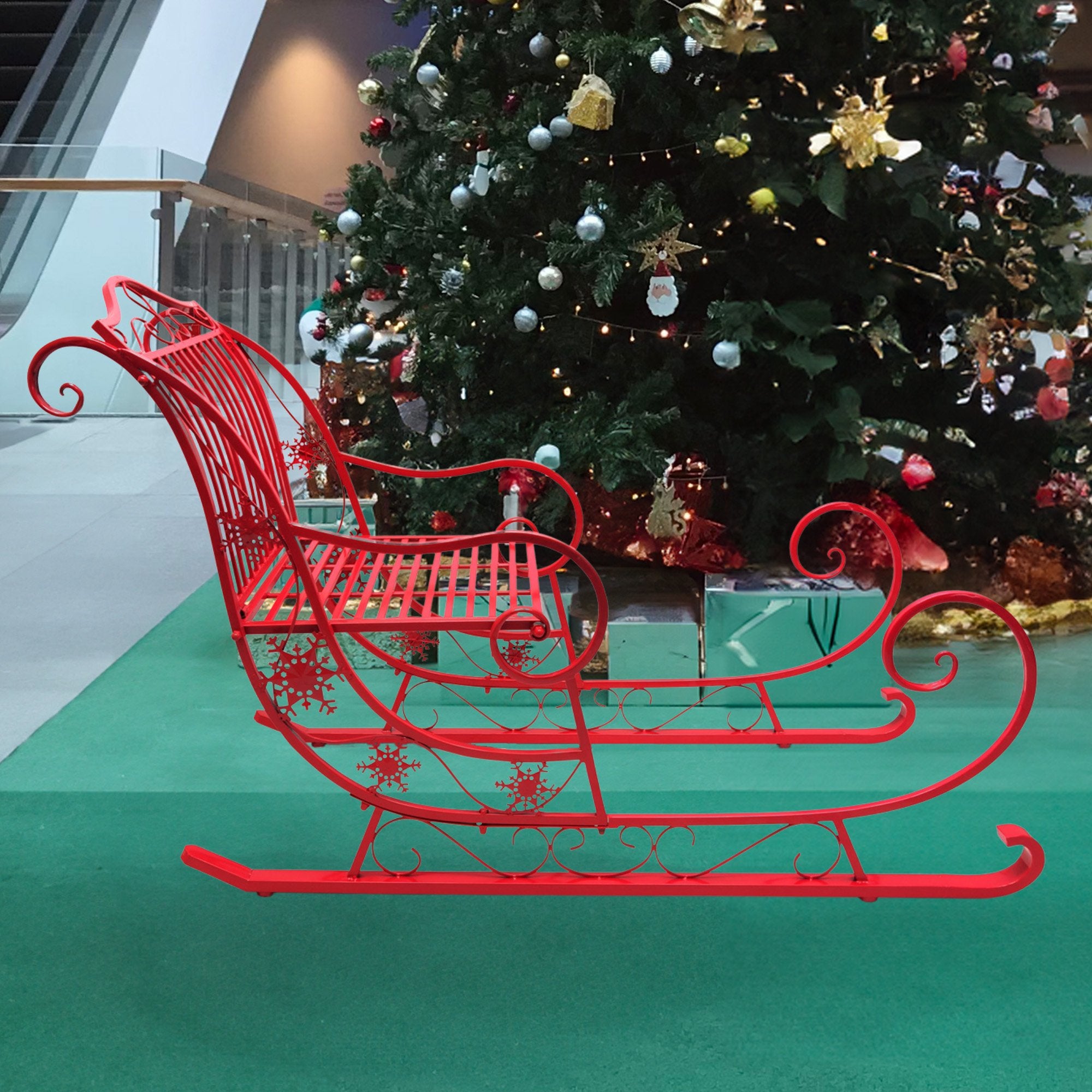 Christmas Sleigh With Red Finish - Metal 150cm