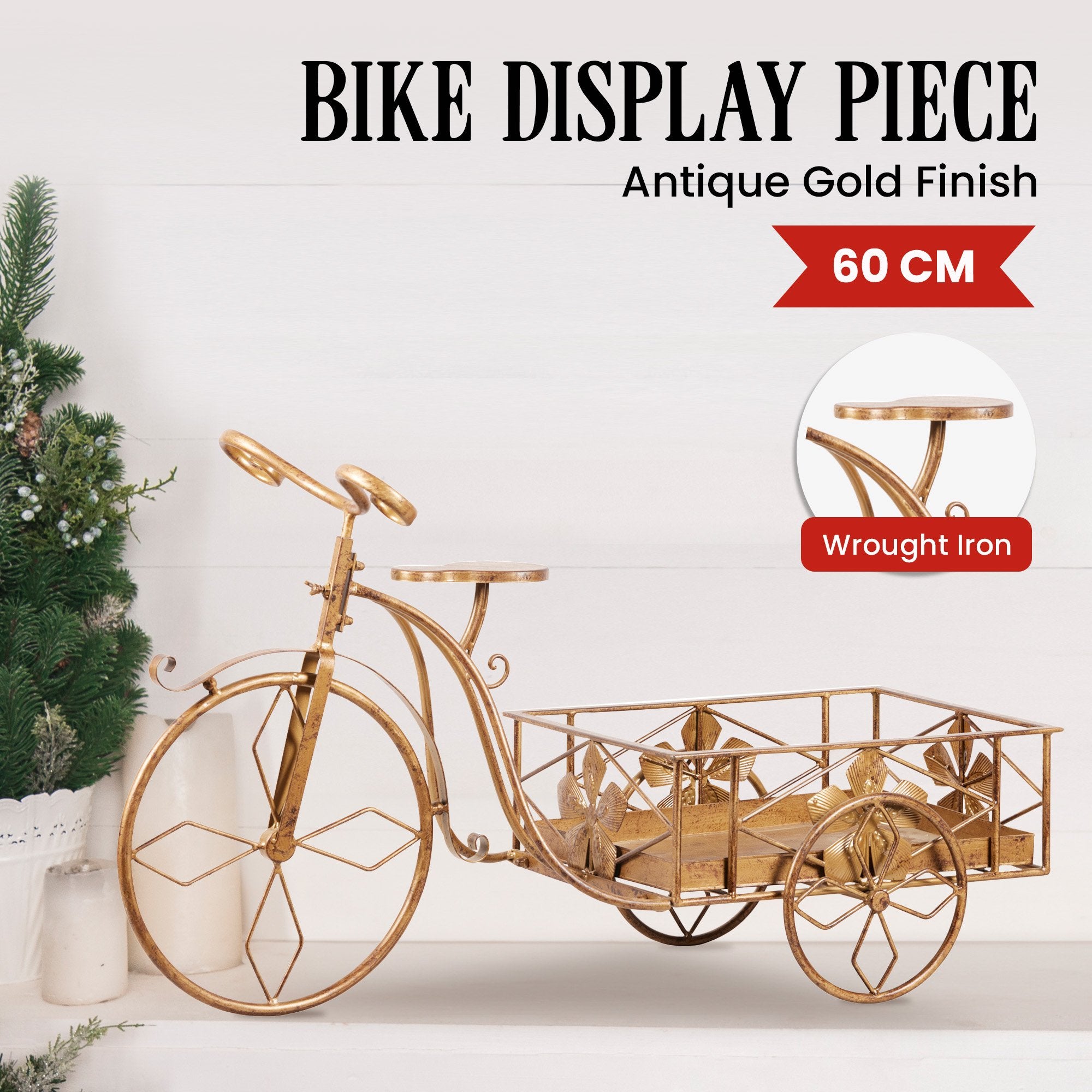 Antique Gold Metal Art Iron Wrought Material Bicycle Display Christmas Decor