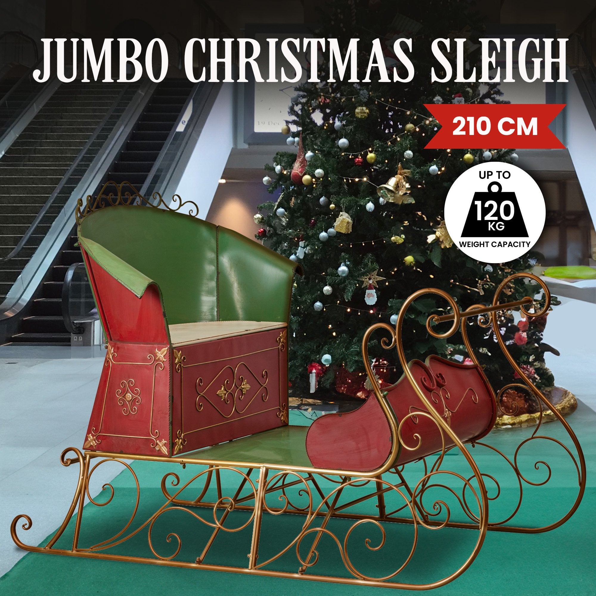 Jumbo Life Size 210cm Rustic Christmas Sleigh Display Steel Art Christmas Decoration