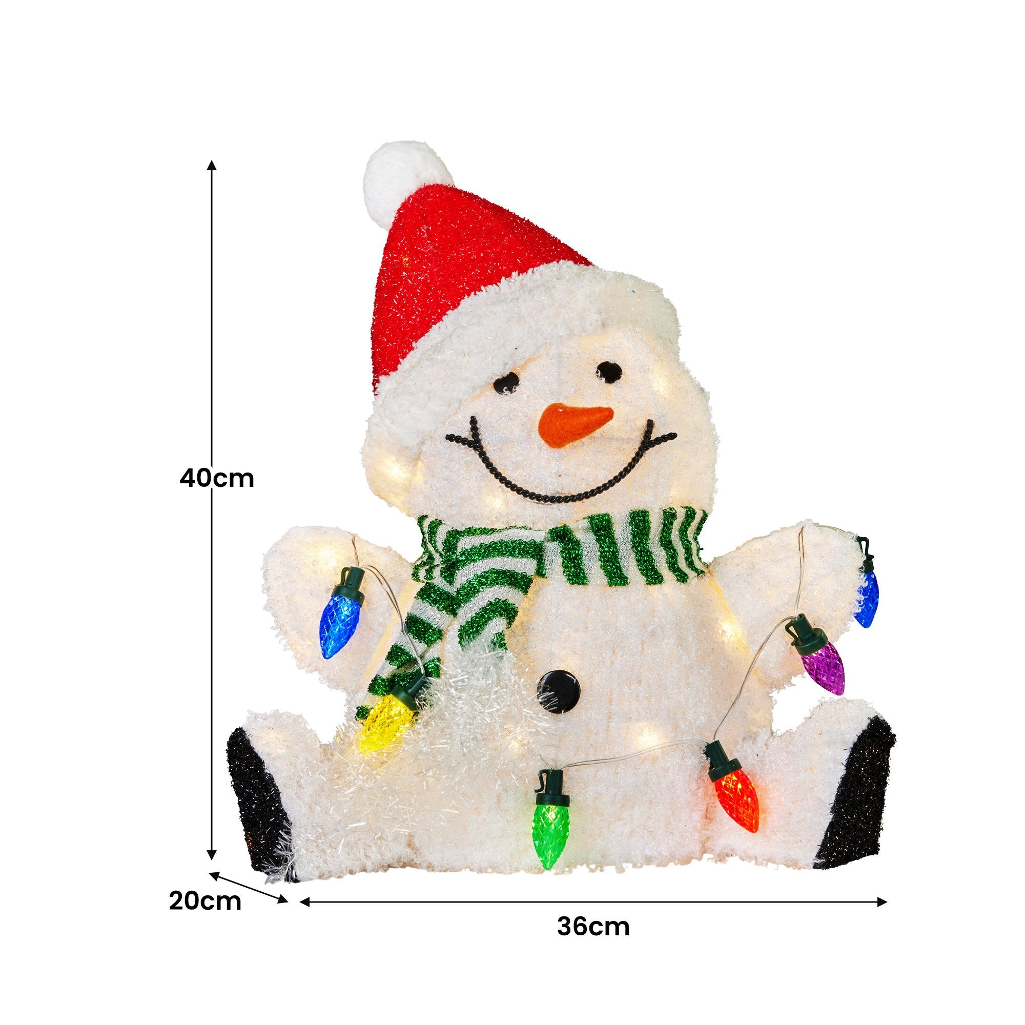 Sitting Christmas Snowman Display With Lights - 40cm