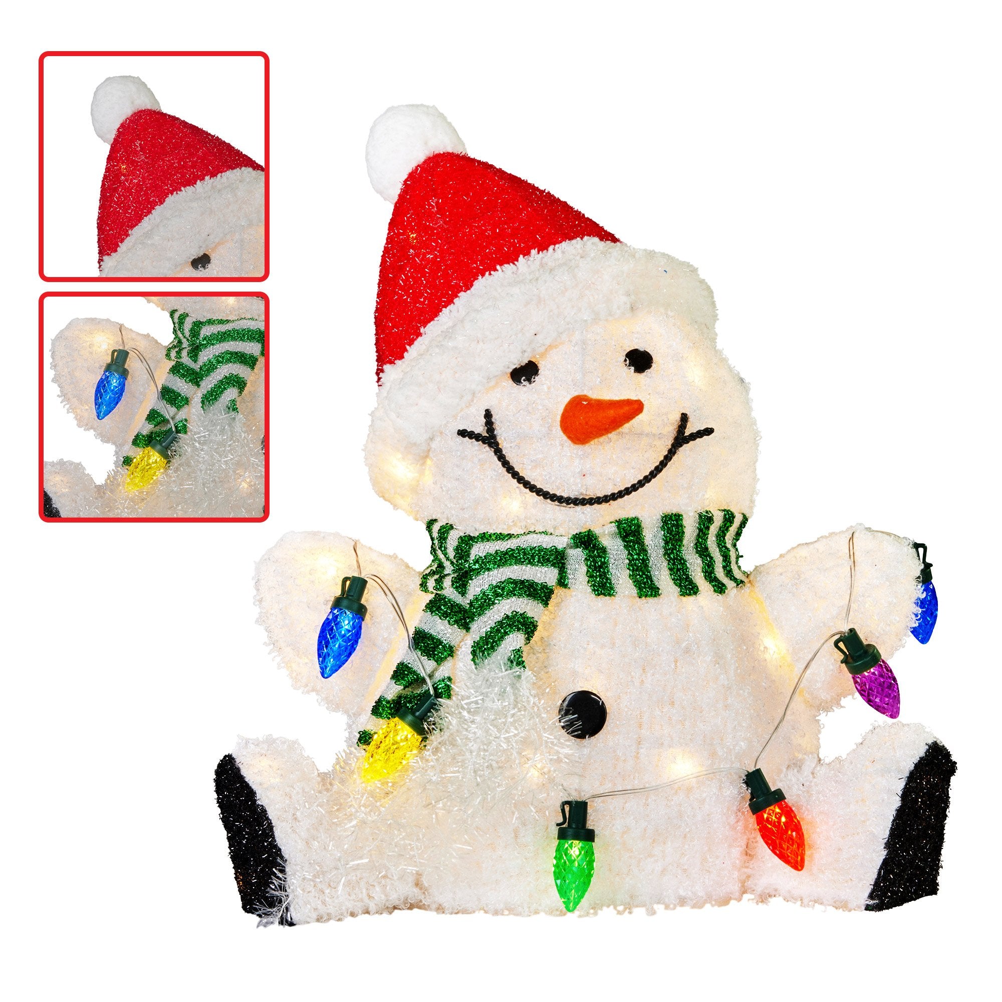 Sitting Christmas Snowman Display With Lights - 40cm
