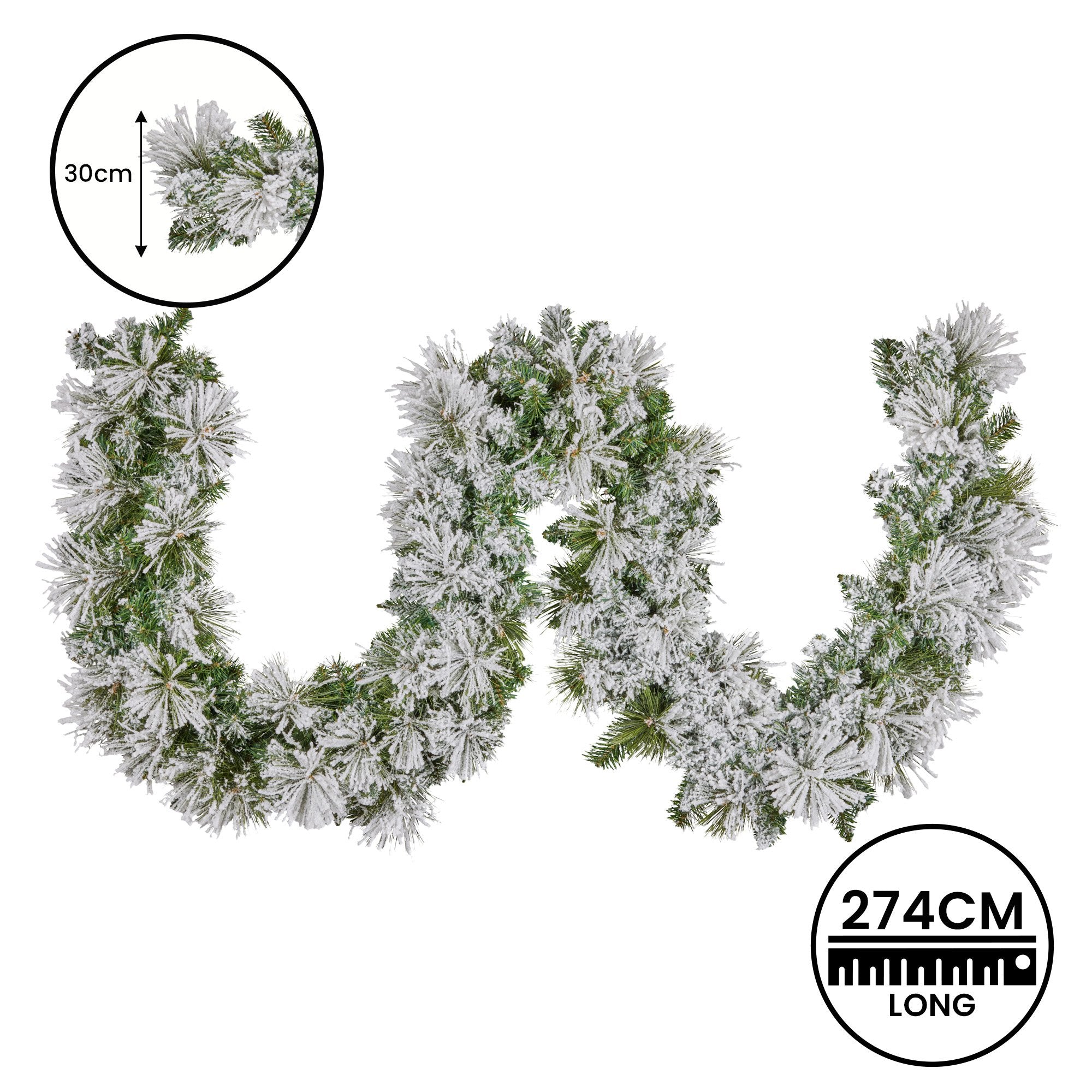 274cm Majestic Snow Prelit Christmas Garland