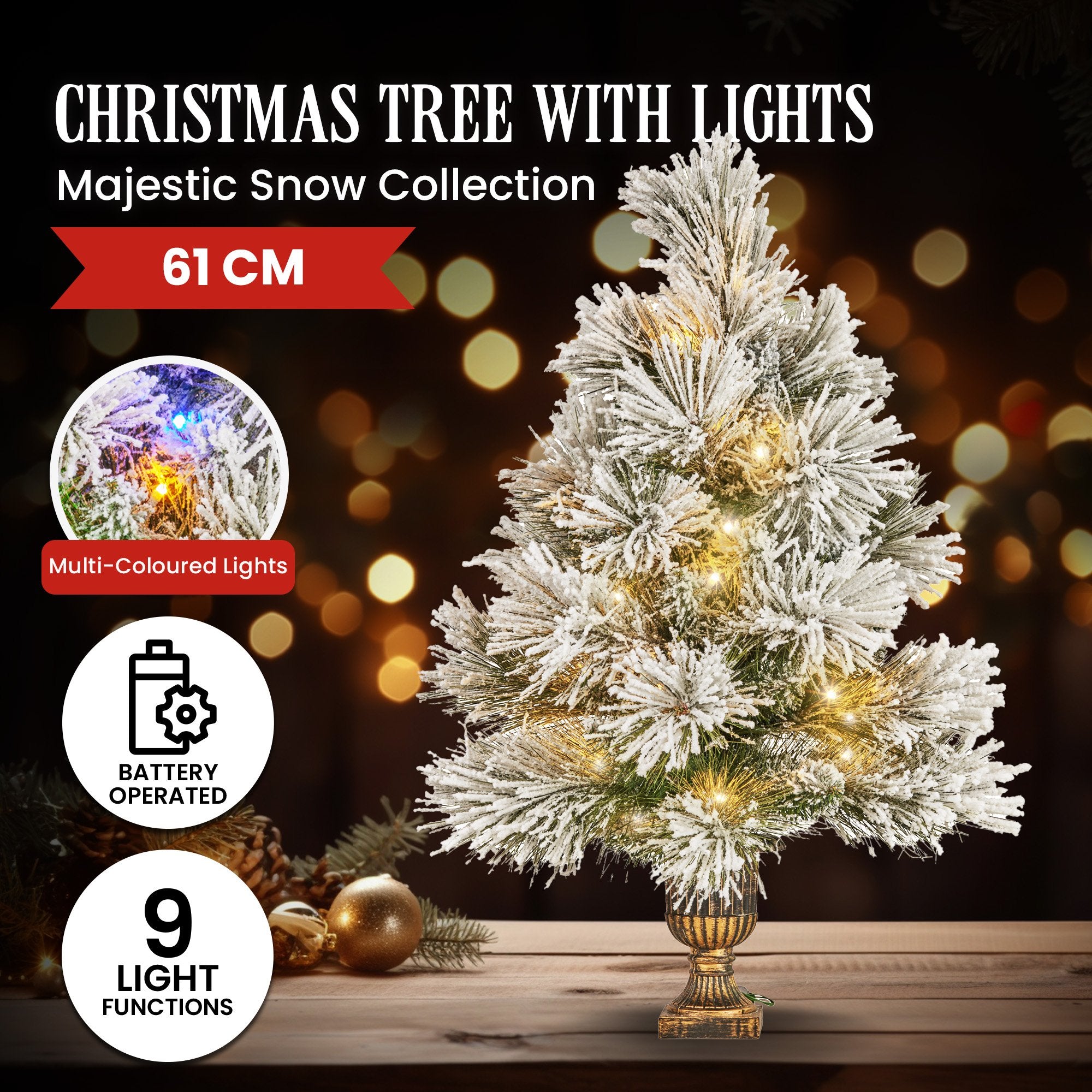 61cm Majestic Snow Tabletop Prelit Christmas Tree