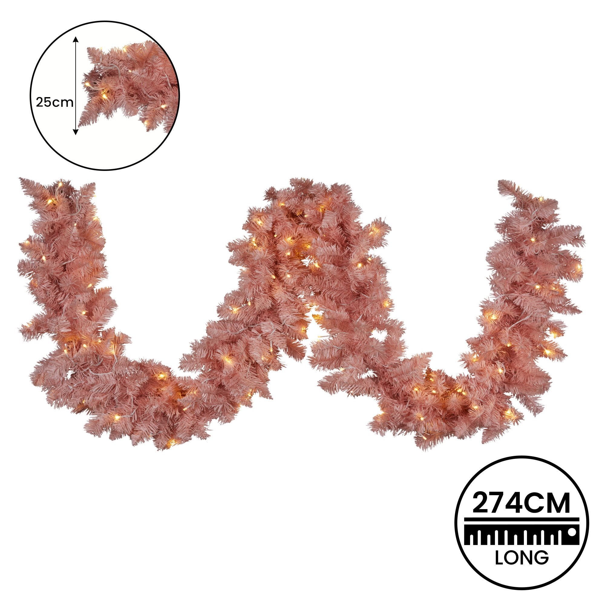 274cm Pretty In Pink Christmas Garland With Led Lights