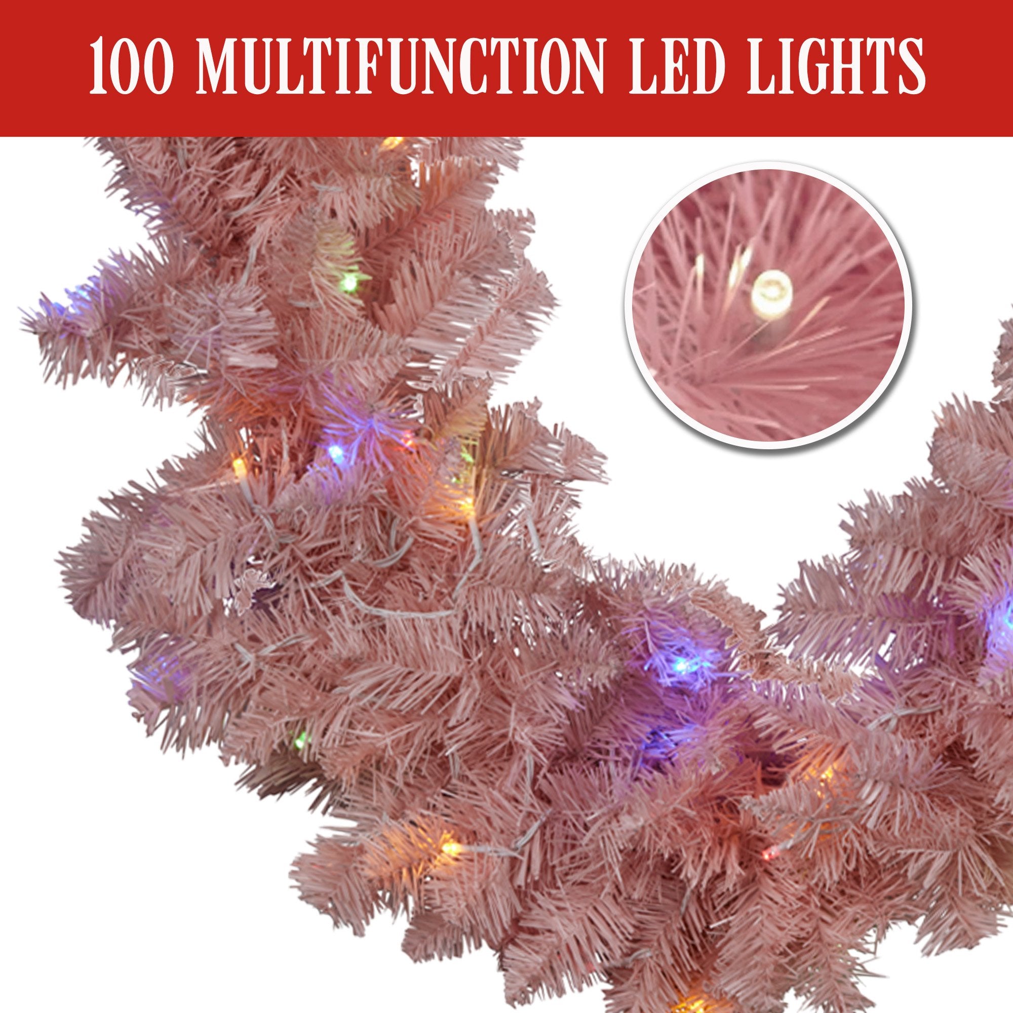 274cm Pretty In Pink Christmas Garland With Led Lights