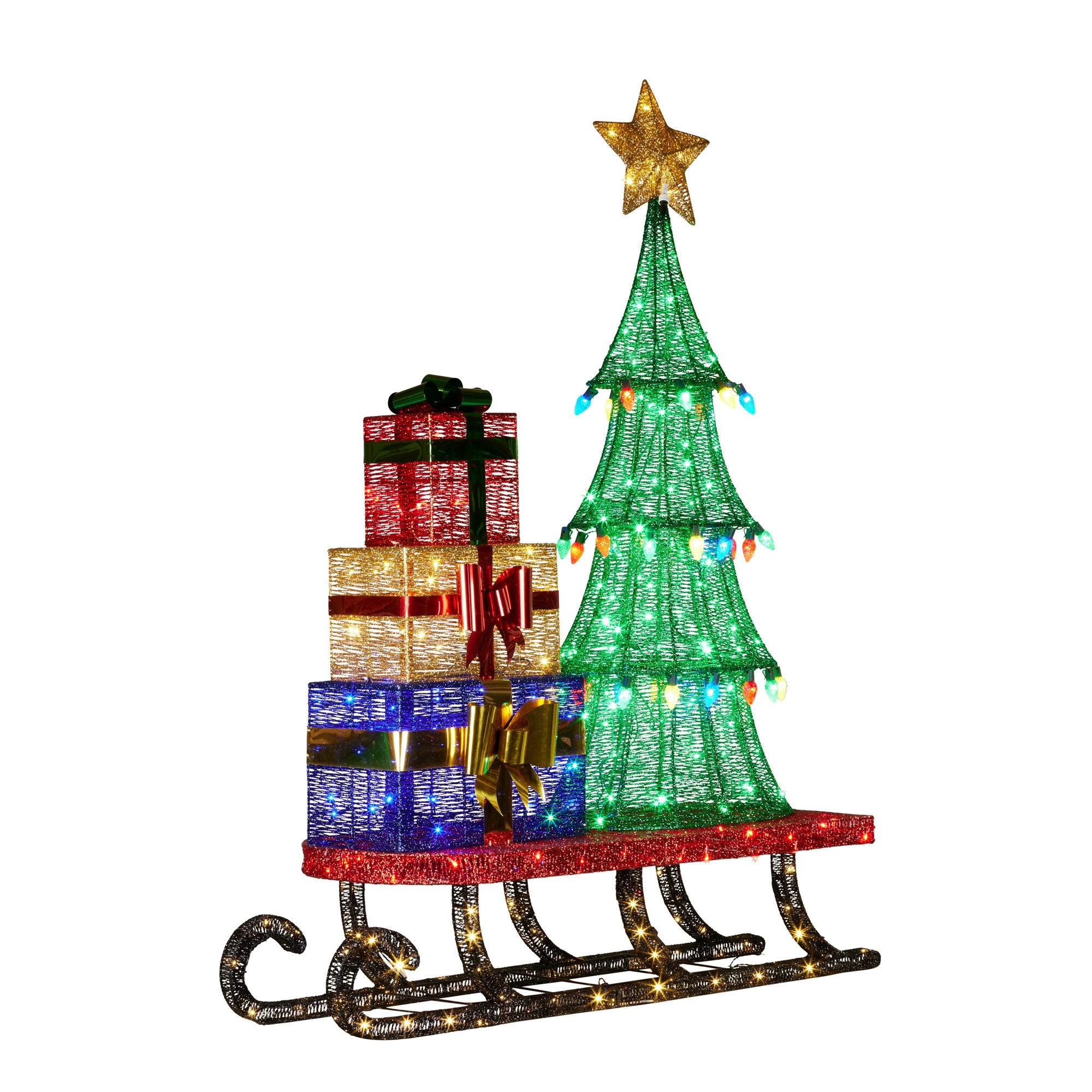 Christmas Display Sled 183cm With Tree And Presents Led Lights & C9 Bulbs