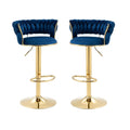 Set of 2 Fairlie Velvet Bar Stools – Blue & Gold