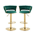 Set of 2 Fairlie Velvet Bar Stools - Green & Gold