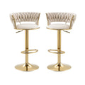 Set of 2 Fairlie Velvet Bar Stools ‚Äì Ivory & Gold