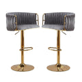 Set of 2 Marlowe Velvet Bar Stools - Grey with Gold Base