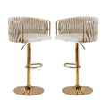Set of 2 Marlowe Velvet Bar Stools - Ivory with Gold Base