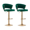 Set of 2 Blythe Velvet Bar Stools - Green with Gold Base