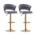 Set of 2 Blythe Velvet Bar Stools - Grey with Gold Base