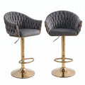 Set of 2 Modern Velvet Swivel Adjustable Breakfast Bar Stools with Backrest - Gold-Grey
