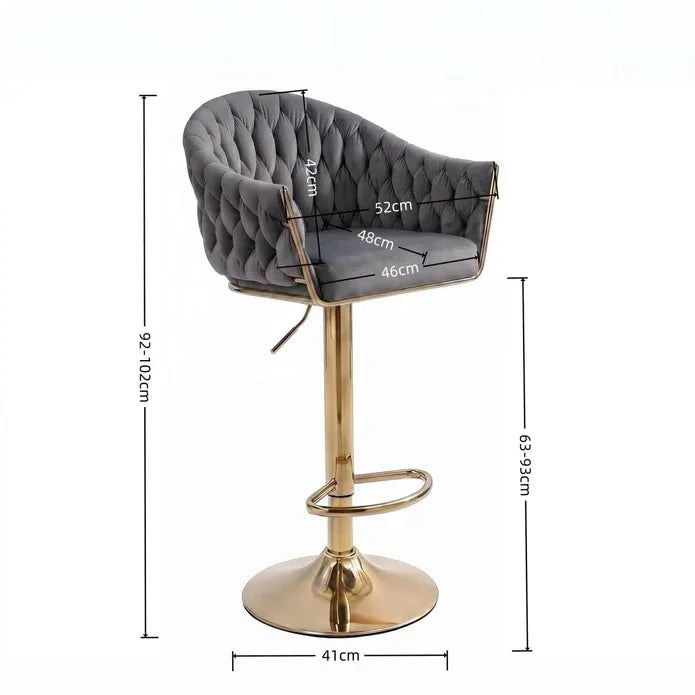 Set of 2 Modern Velvet Swivel Adjustable Breakfast Bar Stools with Backrest - Gold-Grey