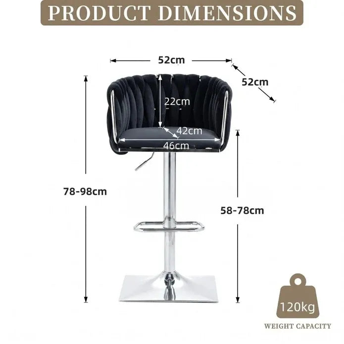 Set of 2 Modern Velvet Swivel Adjustable Breakfast Bar Stools with Backrest - Silver-Black