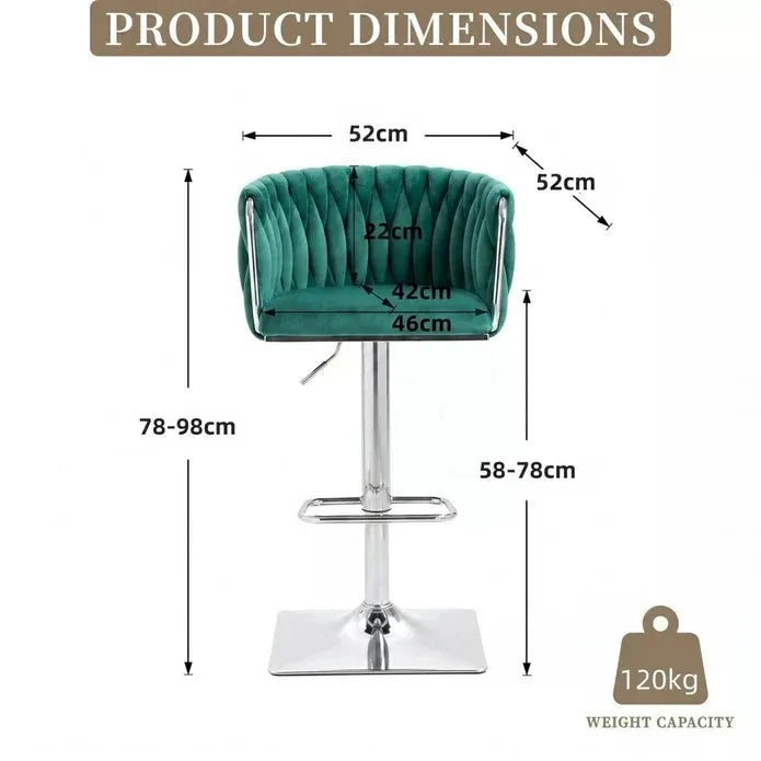 Set of 2 Modern Velvet Swivel Adjustable Breakfast Bar Stools with Backrest - Silver-Emerald Green
