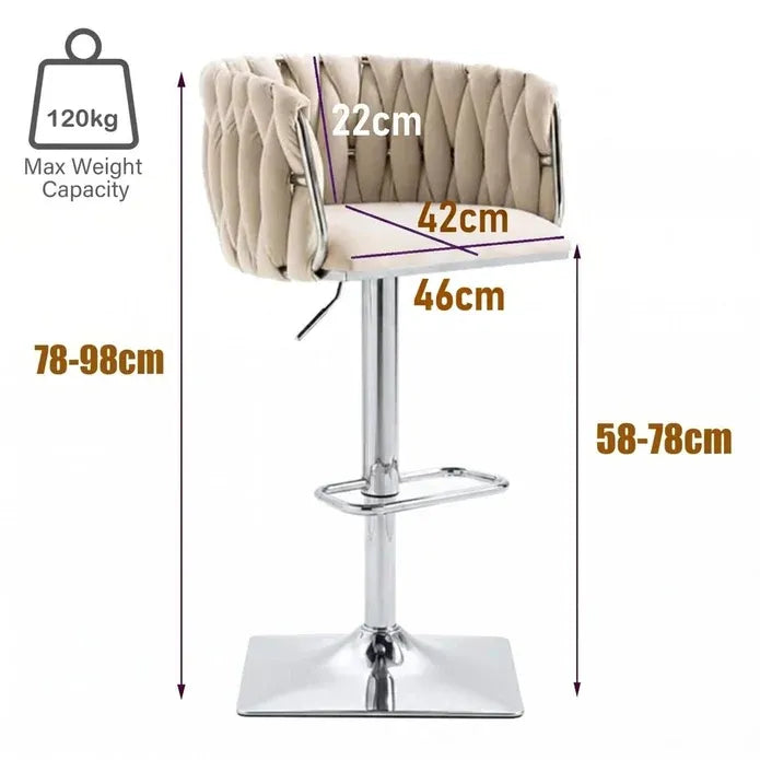Set of 2 Modern Velvet Swivel Adjustable Breakfast Bar Stools with Backrest - Silver-Ivory