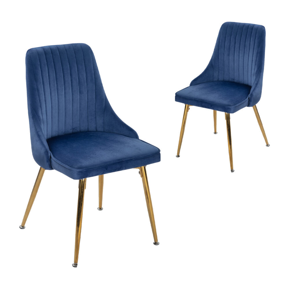 Set of 2 Blue Velvet Dining Chairs