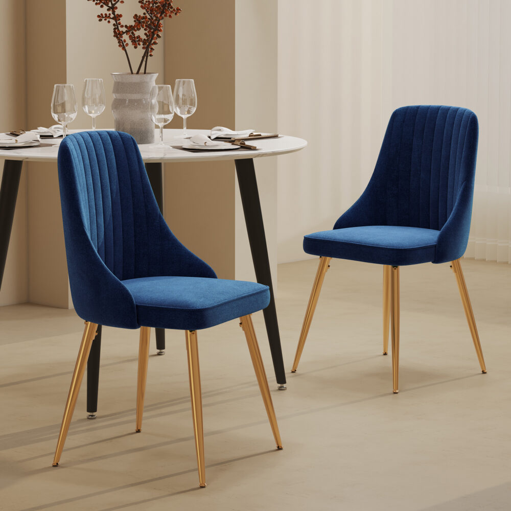 Set of 2 Blue Velvet Dining Chairs