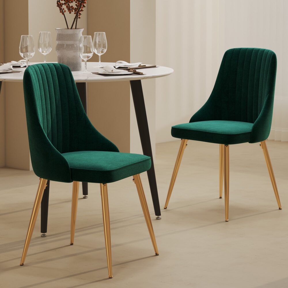 Set of 2 Green Velvet Dining Chairs