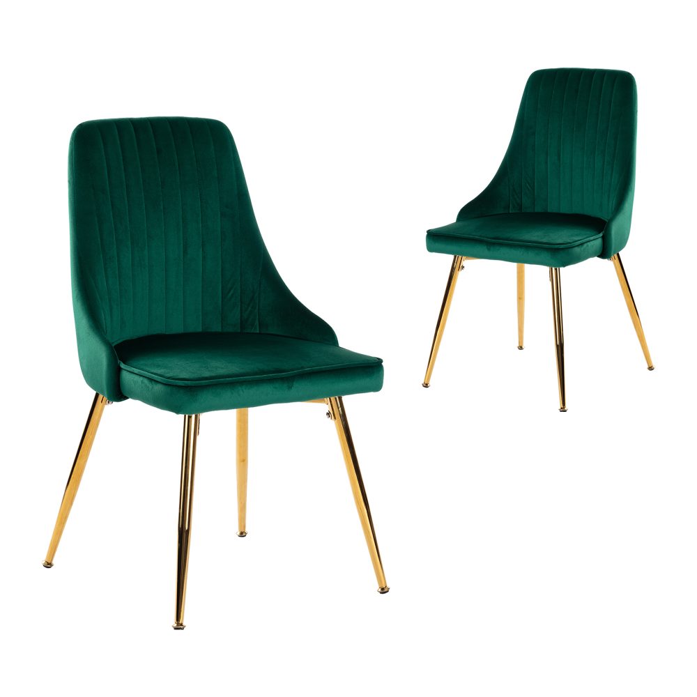 Set of 2 Green Velvet Dining Chairs