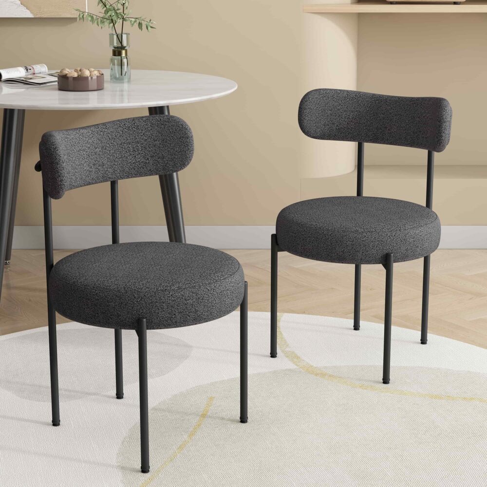 Set of 2 Mila Boucle Dining Chairs - Charcoal