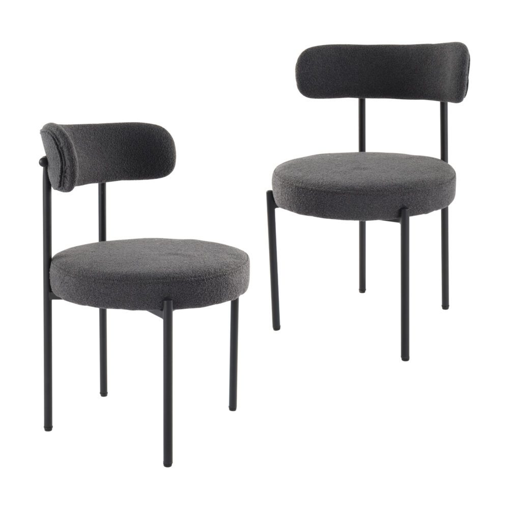 Set of 2 Mila Boucle Dining Chairs - Charcoal