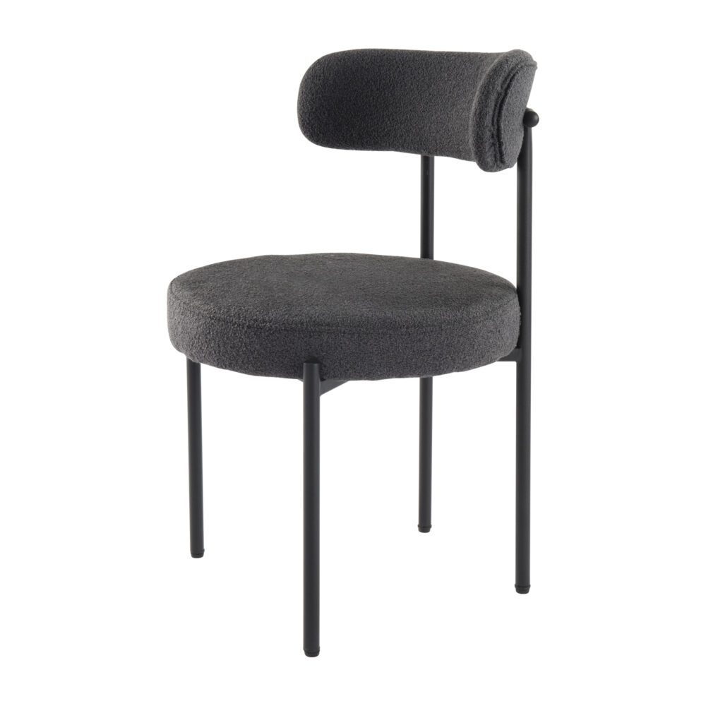 Set of 2 Mila Boucle Dining Chairs - Charcoal