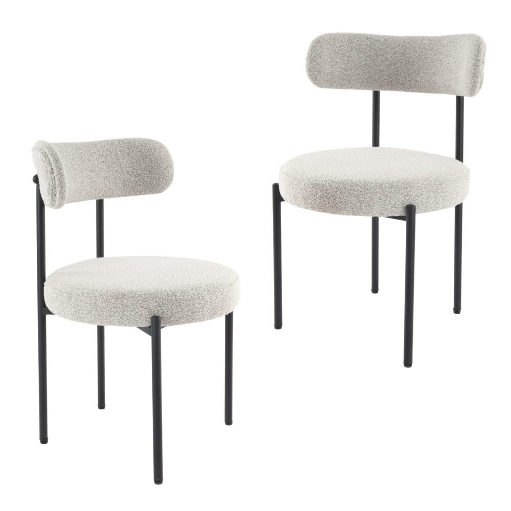 Set of 2 Mila Boucle Dining Chairs - Arctic White