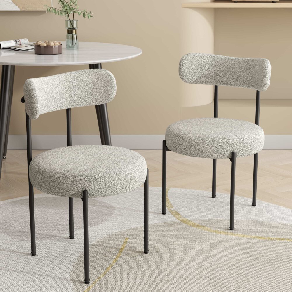 Set of 2 Mila Boucle Dining Chairs - Arctic White