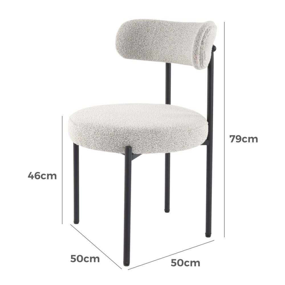 Set of 2 Mila Boucle Dining Chairs - Arctic White