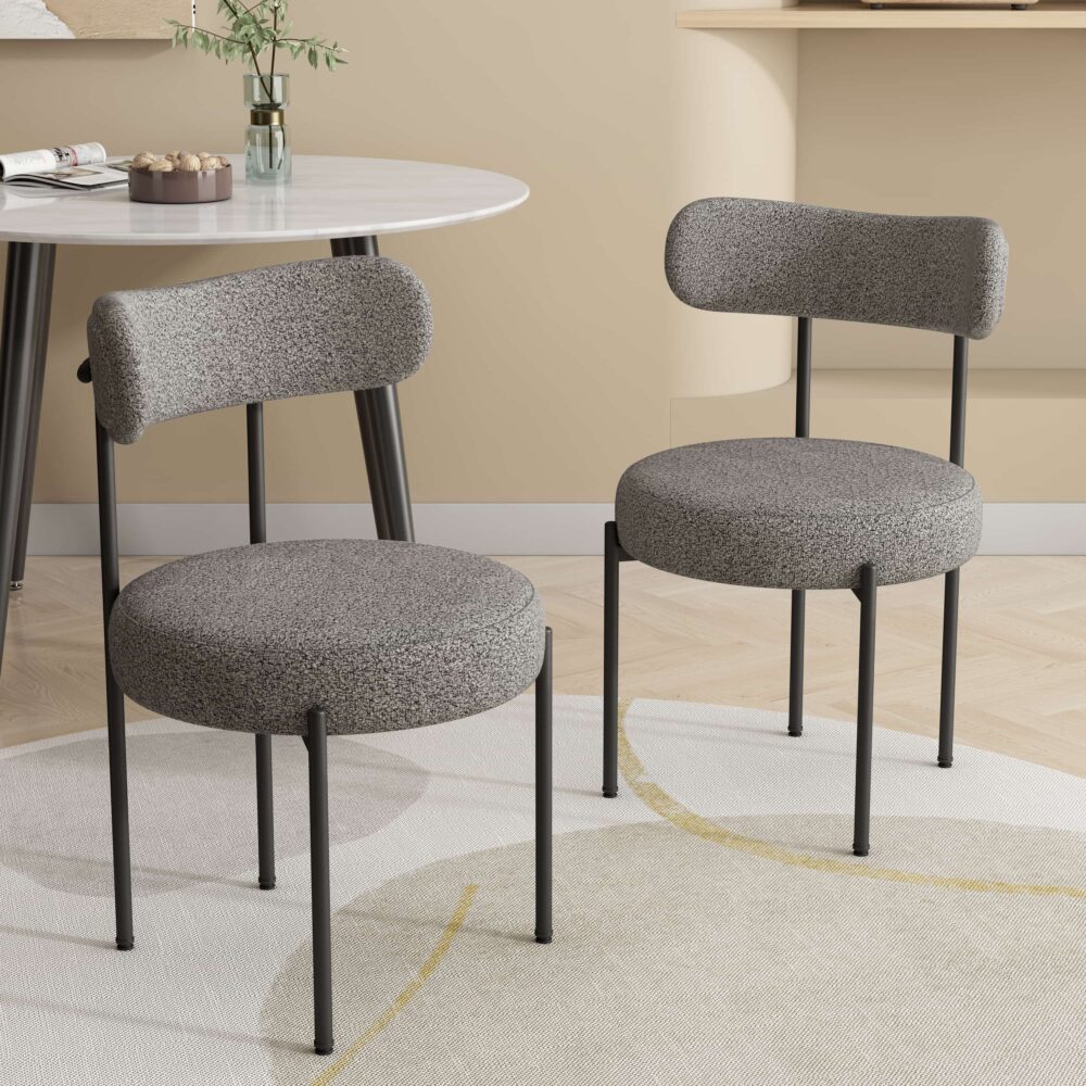 Set of 2 Mila Boucle Dining Chairs - Slate Grey